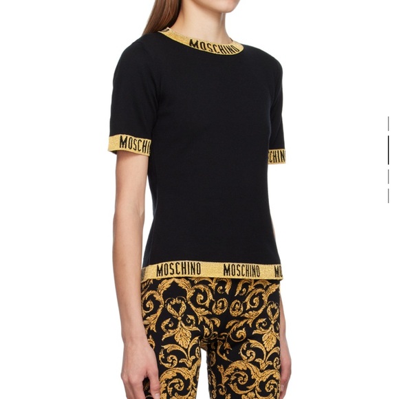NWT Moschino Black Jacquard T- Shirt - Picture 5 of 6